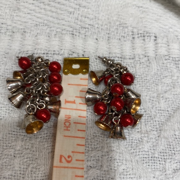 Silver Bells w/red berries pierced dangle earrings!  EUC! - Picture 6 of 6